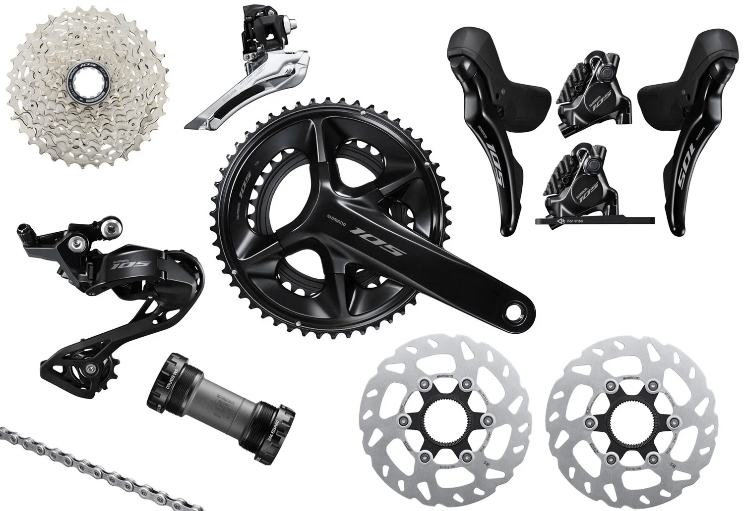 Shimano 105 R7100 Grupo disco 2x12 velocidades 140/140 mm